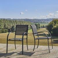 sweeek Set Of 2 Garden Armchairs In Aluminium & Textilene in Dark Grey