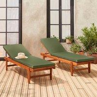 sweeek Pair Of Multi-position Wooden Sun Loungers With Wheels in Khaki