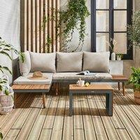 sweeek 4-seater Modular Aluminium & Acacia Garden Lounge Set in Khaki