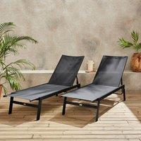 sweeek Set Of 2 Multi-position Deckchairs Textilene & Steel in Black