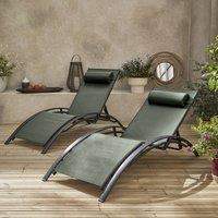 sweeek Set Of 2 Aluminium & Textilene Sun Loungers 4 Reclining Positions in Grey