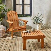 sweeek Wooden Retro Garden Deck Chair With Side Table in Light Brown