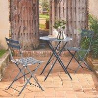 sweeek Round Folding Metal Bistro Garden Table With 2 Chairs in Pale Blue