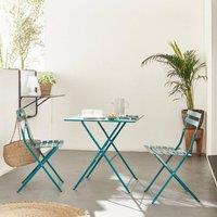 sweeek Square 2-seater Folding Metal Bistro Garden Table With 2 Chairs in Bottle Green