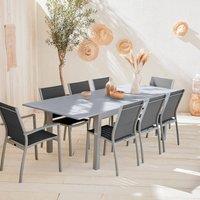 sweeek 8-seater Extendable Aluminium Garden Table Set With Chairs in Dark Grey