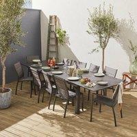 sweeek 10-seater Extendable Aluminium Garden Table Set With Chairs in Dark Grey
