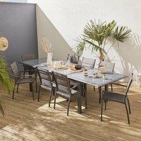 sweeek 8-seater Extendable Aluminium Garden Table Set With Chairs in Dark Grey