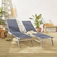 sweeek Set Of 2 Multi-position Aluminium Sun Loungers With Wheels in Grey