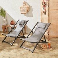sweeek Set Of 2 Aluminium Multi-position Sun Loungers in Grey