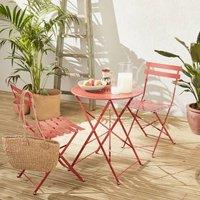sweeek Round Folding Metal Bistro Garden Table With 2 Chairs in Terracotta
