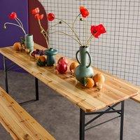 sweeek 6-seater Woden Table + 2 Folding Benches in Light Brown