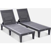sweeek Pair Of Plastic Sun Loungers With Textured Wood Effect in Black