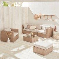 sweeek 5-seater Woven Resin Garden Furniture Set in Beige