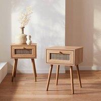 sweeek Pair of woven rattan bedside tables with drawer in Beige