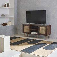 sweeek 120cm Tv Unit Wooden & Cane Effect 2 Doors in Dark Brown