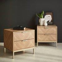 sweeek Pair Of Herringbone Bedside Tables With 2 Drawers in Light Brown