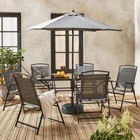 sweeek 6-seater Metal Dining Set With Foldable Chairs & Parasol in Grey