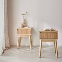 sweeek Wood decor 1 drawer bedside table (set of 2) in Beige