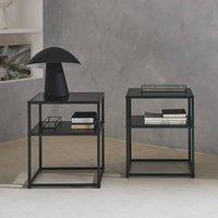 sweeek Pair of 2 black metal bedside table with shelf