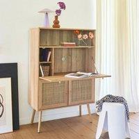 sweeek Secretary desk with wood decor, cane & 2 doors in Beige