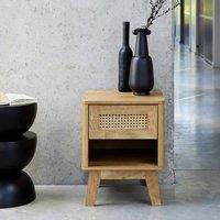 sweeek Bedside table with drawer & niche, wood effect & cane in Beige
