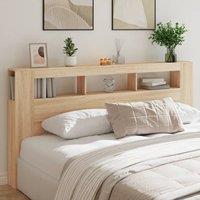 Berkfield Home LED Headboard Sonoma Oak 200 cm Engineered Wood in Brown