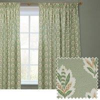 Sanderson Sessile Leaf Printed Room Darkening Pencil Pleat Curtains in Light Green | Size: 168 cm width x 229 cm drop