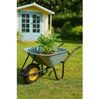 Neo 120L XL Large Heavy Duty Solid Wheelbarrow Wheel Barrow Garden Trolley Tyre Puncture Proof in Metallic Silver