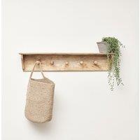 Melody Maison Mango Wood Wall Shelf With Hooks in Natural