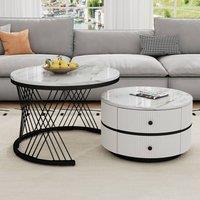 Matteo White & Gold High Gloss Round Nesting Coffee Table with Drawers