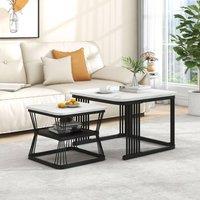 Matteo Nesting Coffee Tables - Black Metal Frame & White Marble Top