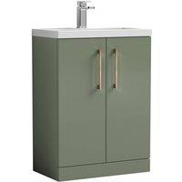 Balterley Bathroom Vanity Basin Unit, Brushed Bronze Handles, 600mm, Satin Green