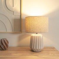 ValueLights Zak Pair Pleated Textured Ceramic Table Lamps with matching Fabric Lamp Shades in Cream