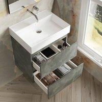 Banyetti Vatilla 800mm Wall Hung Vanity Unit with Veneto 0 Tap Hole Basin - Cemento Grey