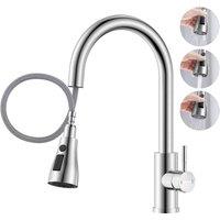 Dayone Sleek Kitchen Mixer Tap with Pull Out Spray Brushed Steel Finish in Silver
