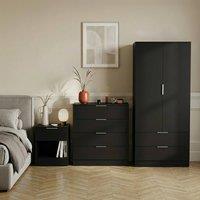 HD Designs Trega 3Pc Bedroom Set(1Dr Bedside, 4DrChest & Wardrobe) in Black