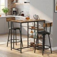 HOMCOM Space Saving Bar Table & PU Leather Stools for 2, Rustic Brown