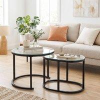 HOMCOM 2 Pcs Modern Coffee Table with Tempered Glass Tabletop, Black
