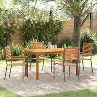 Berkfield Home 5 Piece Garden Dining Set Grey Poly Rattan Acacia