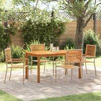 Berkfield Home 5 Piece Garden Dining Set Beige Poly Rattan Acacia