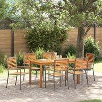 Berkfield Home 7 Piece Garden Dining Set Grey Poly Rattan Acacia