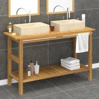 Berkfield Home Bathroom Vanity Cabinet with Cream Marble Sinks Solid Wood Teak in Beige