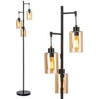 Costway Industrial 3-Light Floor Lamp Metal Standing Tree Light 3 Hanging Lampshade E27 in Black
