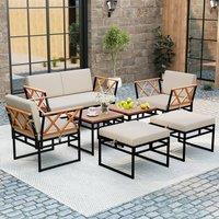 Costway 7 Piece Outdoor Conversation Set Metal Sectional Sofa Set w/ Cushions in Beige