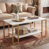 Costway 2-Tier Coffee Table Rectangular Cocktail Table Center Table w/ Shelf in White