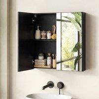 Costway Wooden Wall Mounted Bathroom Cabinet Hanging Medicine Cabinet w/Mirror in Black