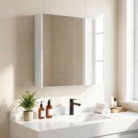 Costway Wooden Wall Mounted Bathroom Cabinet Hanging Medicine Cabinet w/Mirror in White