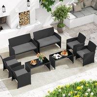 Costway 4PCS Patio Rattan Conversation Set Wicker Furniture Set W/Cushions in Grey