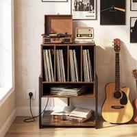 Costway Record Player Stand w/Charging Station Turntable Stand w/ Vinyl Holder in Brown