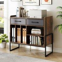 Costway Record Player Stand w/Charging Station 2 Drawers Vinyl Storage Cabinet in Brown